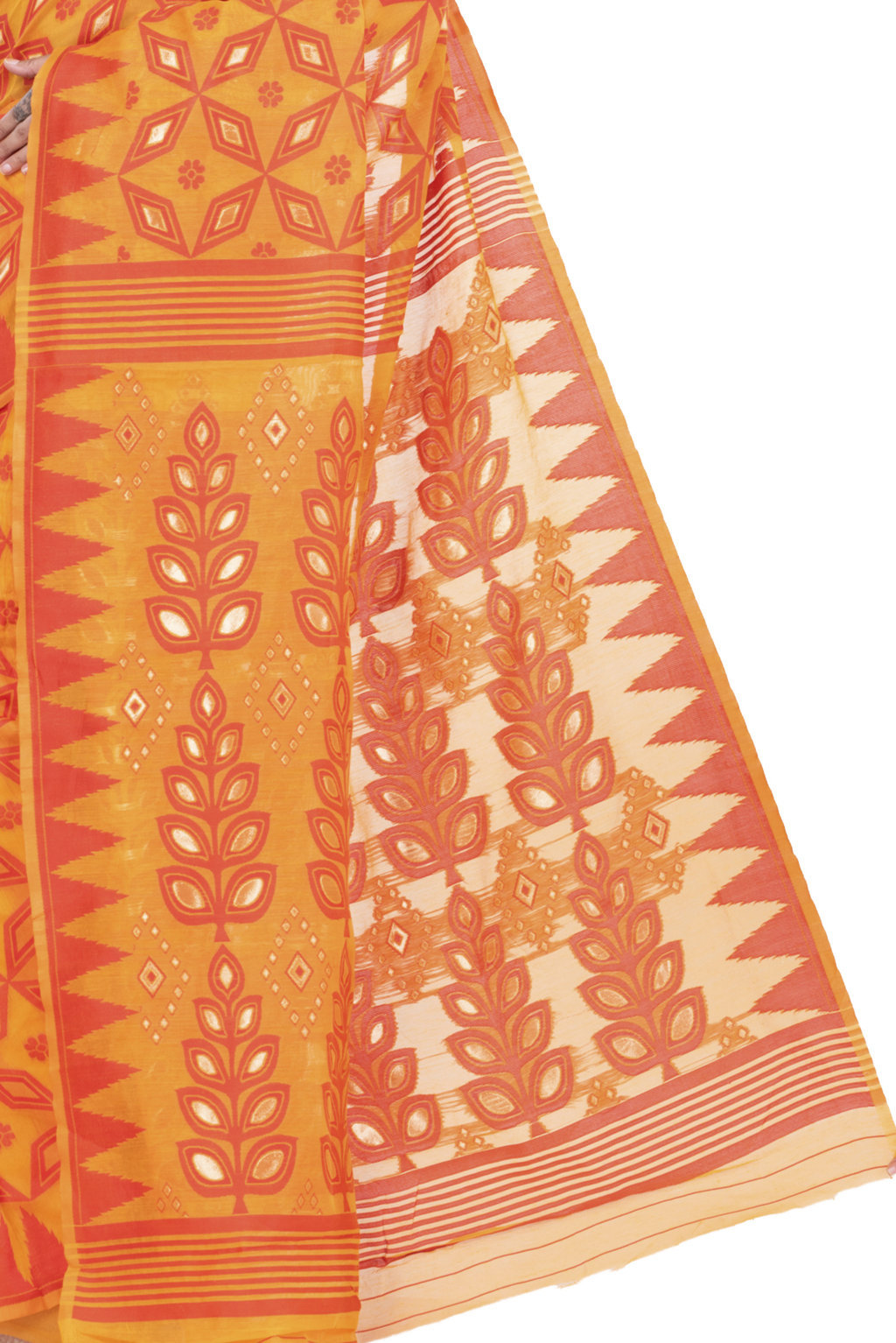 Orange Pure Cotton Minakari_Jmdni Jamdani Saree (695)